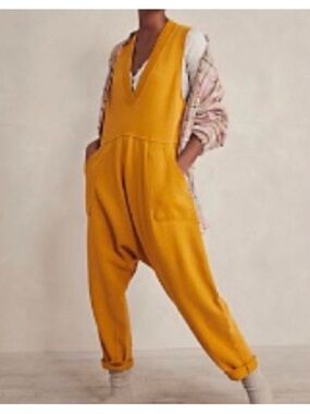 FP Movement by Free People Oversized Mustard Yellow V-Neck Jumpsuit